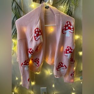 Cropped SHEIN pink mushroom cardigan